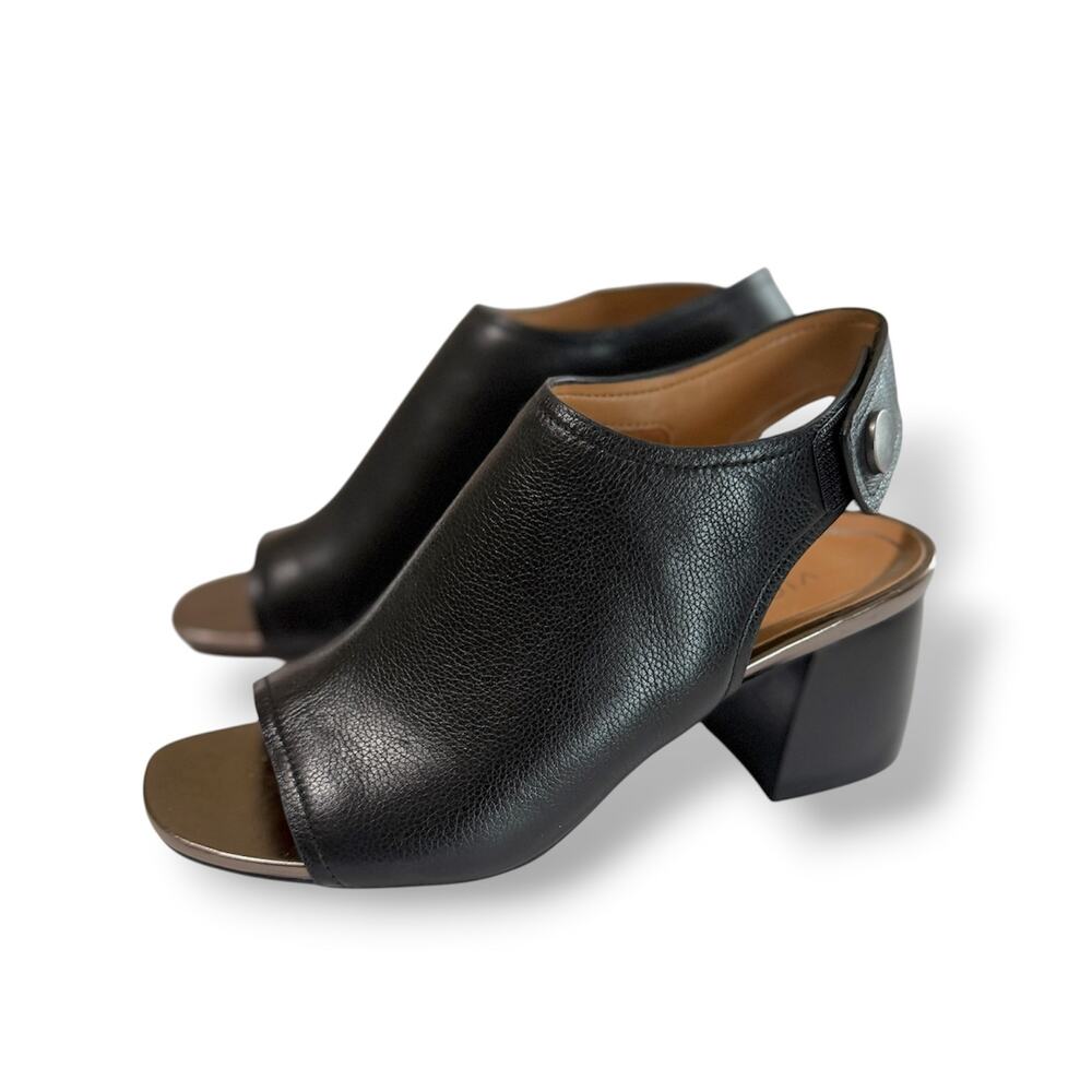 Vionic Valencia Black Leather Heeled Sandals Womens Sz 7
